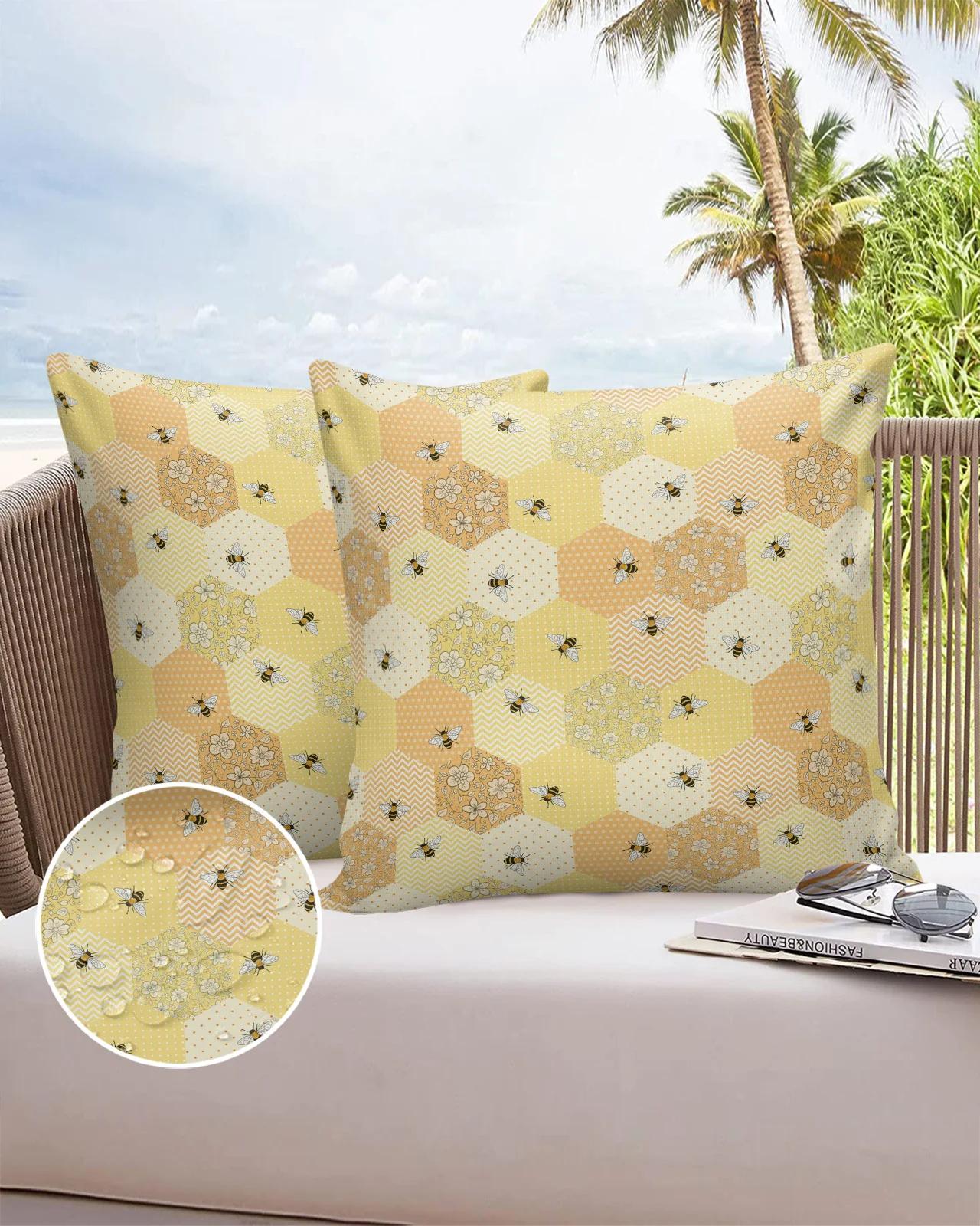 2/4pcs Patchwork Bees Pattern Waterproof Pillowcase Home Sofa Office Cushion Covers Home Decor Comfortable Pillow Co